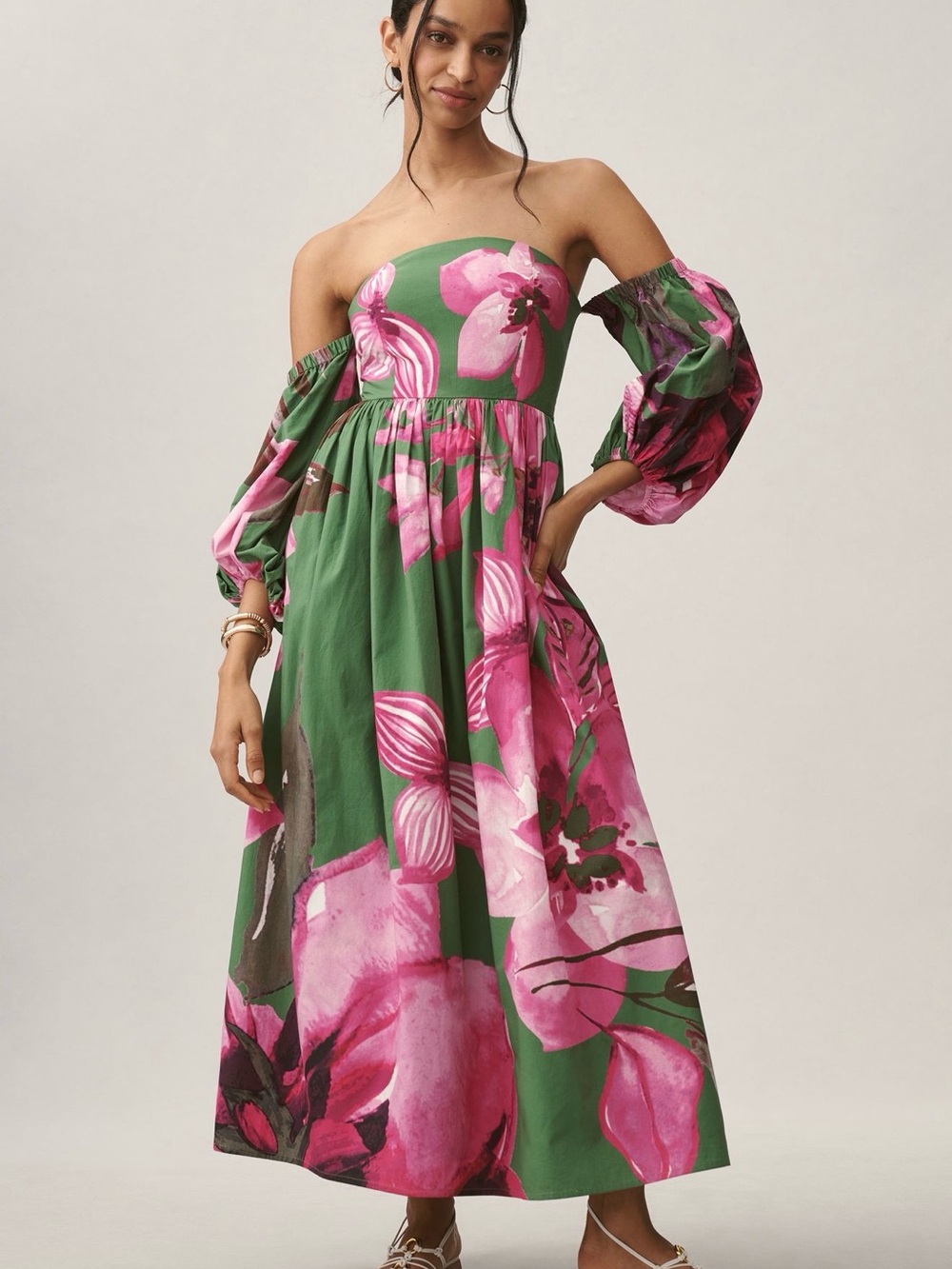 Anthropologie Let Me Be Long-Sleeve Printed Midi Dress MP